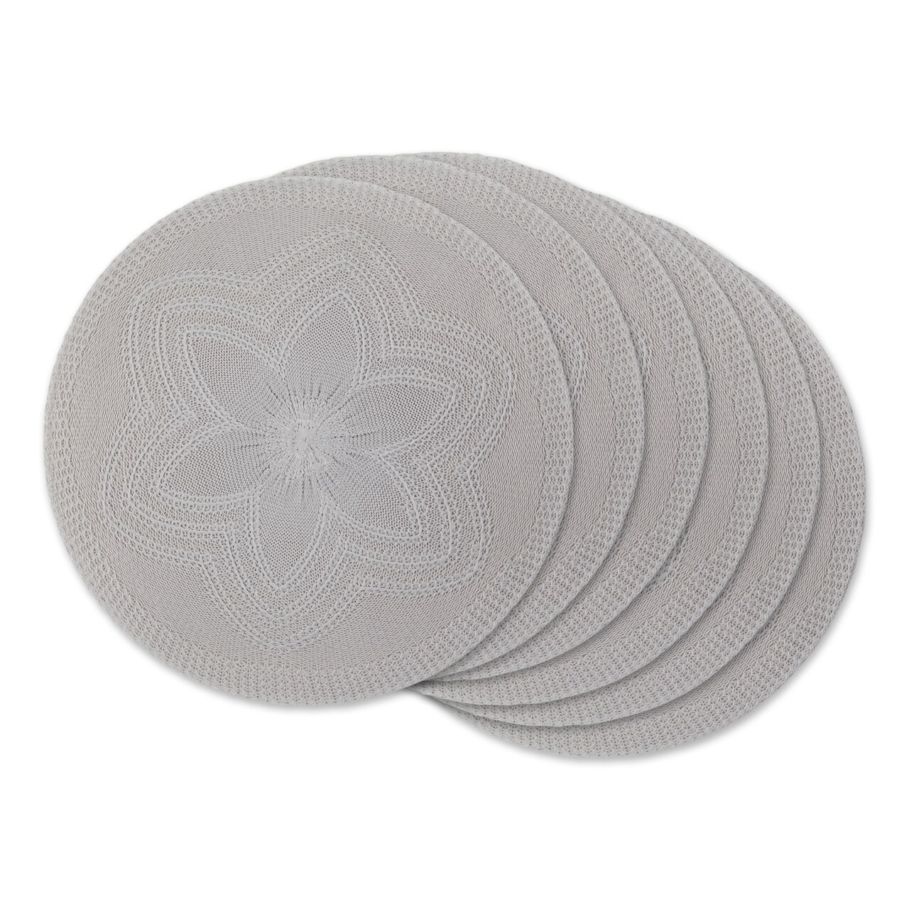 Contemporary Home Living Woven Floral Round Placemats - 15" - Ash Gray - Set of 6